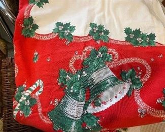 Vintage Printed Christmas Table Linen Cloth