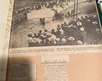 Eastland Disaster in Chicago July 24th 1915. Ship Rolled Over to its side when it was tied to the Dock at the Chicago River. News Article 