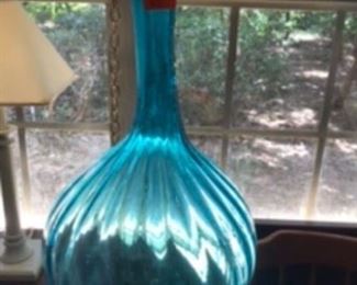 $50 - Large 25”T glass ovoid turquoise glass vase