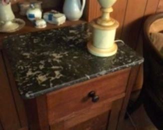 $145 Louis Philippe chevet - night stand - side table - grey marble top - original to the piece