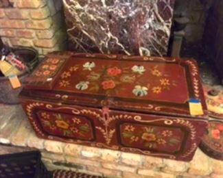 $150 Antique Austrian painted chest for logs and cigarette box