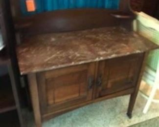$240 English marble top cabinet & tile back