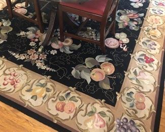 $650 - Beautiful Country French botanical knotted wool rug; measures 8'4" x 11'3"".