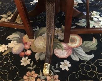 $750 - Brass footed pedestal on Council Craftsmen  mahogany, oval dining table. (Table includes six (6) chairs, two 24" leaves and pads; measures 104" long (with both leaves inserted) and 30" tall.)