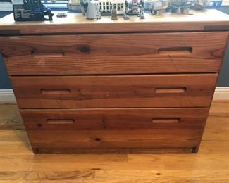 $125 - Pine three-drawer cargo chest with inverted handles; measures 19" deep, 40" wide, 31" tall. Paint it!