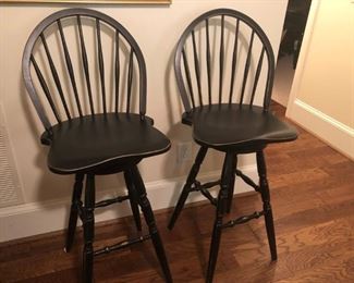 $95 EACH - Rustic pine black Windsor swivel bar chairs; sold SEPARATELY; built by European Antique Pine Warehouse locally in Roswell, GA. 