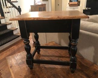 $195 - rustic pine side table/black painted legs; built by European Antique Pine Warehouse locally in Roswell, GA. 