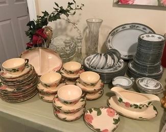 $375 - Franciscan rose casual china set (service for 8) with additional serving pieces; excellent condition.