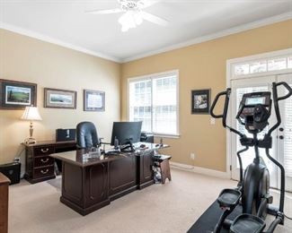 $650 - Executive mahogany desk; measures 36" deep, 72" wide, 28.5" tall. $250 - Mahogany credenza matching executive desk; measures 20.5" deep, 65" wide, 29" tall.