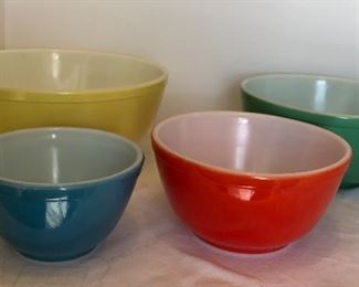Lot #2 Super shiny Pyrex primary set of four mixing bowls, $40
