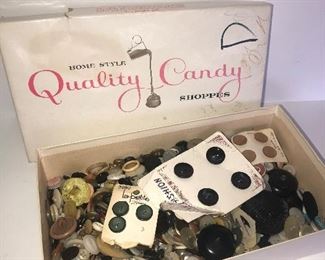 Lot #127, Candy box filled with buttons, $8