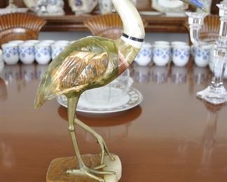 EXTRAORDINARY LAPIS & MARBLE SCULPTED PELICAN