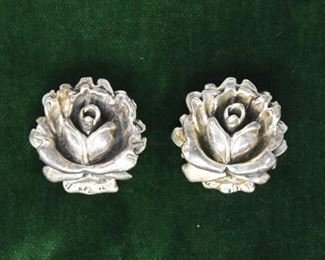 Jewelry 24: Sterling Silver Rose Clip Earrings  $25
Marked with a W and 925 on the back. Each rose is 1.5” round