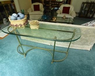 21. Brass & Glass Sofa Table $70
56” long, 16” deep, 28” tall