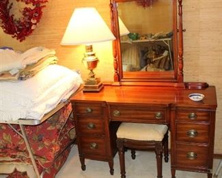 Vanity with mirror and stool