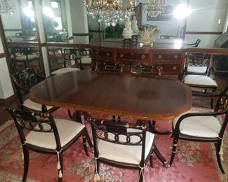 Beautiful Baker furniture, "Historic Charleston" dining room table, chairs, sideboard. This item is available for pre-sale. Contact if interested. Asking price $3800.00 / offer - will break up set closer to sale if not sold together.