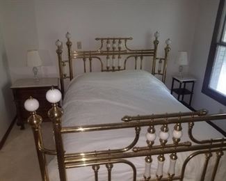 Queen Brass bed, mahogany night stands with marble tops. Brass be available for presale @ $350