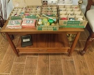 Shiny Brite ornaments & Heritage Mid Century walnut table.