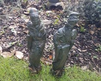 Asian figures, concrete yard art statues