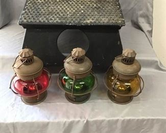 Vintage Railroad Lanterns and Stool