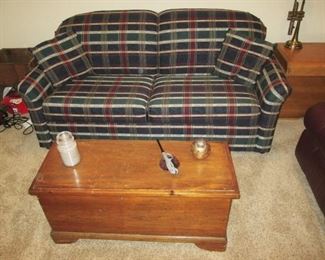 6' Bassett Sleeper Sofa $300. Pine Box $135.