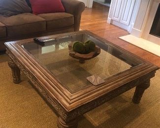 glass-top square coffee table