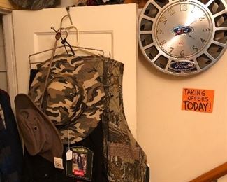 Men's camo and Ford hubcap clock