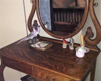 Antique vanity; antique vanity bench