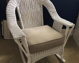 White wicker rocking chair