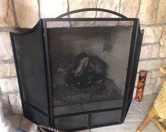 Black iron fireplace screen