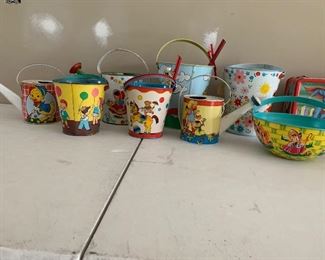 Ohio Art and J Chein tin pails/ watering cans