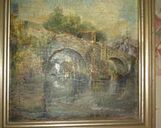 Antique small European oil Canvas  9 x 9 in approx