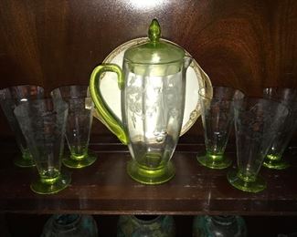 Tiffin - Franciscan Beverage Set with Vaseline feet 100.00