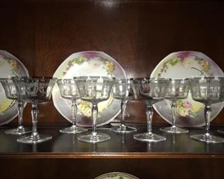9 etched tall sherbets 