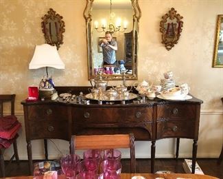 Fine sideboard $250.00 and silverplate etc