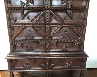 Fabulous Tudor style oak carved chest ca. 1920
