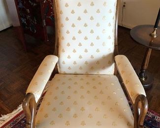 walnut frame chair with Napoleon Bee upholstery