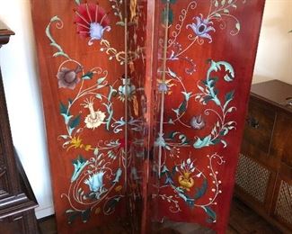 Lovely 4 fold hand painted wood screen