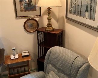 nice clean recliner $100, mahogany book shelf