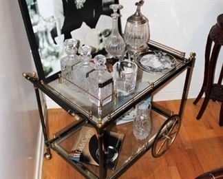 Vintage Hollywood regency chrome and brass  bar cart by Maison Jansen