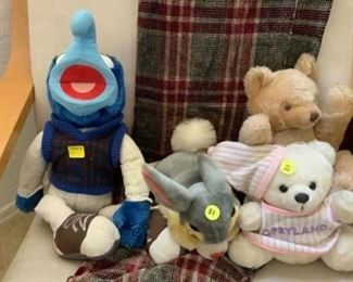 Lot 44- stuffed animals prices ranging from $1-$5. Blue stuffed animal is sold - only 2 bears left on the right