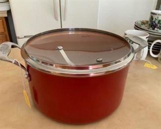 Lot 76-new Red Copper stock pot with lid -$30