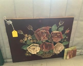 Lot 209- floral picture on velvet background $25