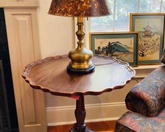 Grand Rapids, antique tilt top mahogany table with carved pie crust edge and claw and ball feet