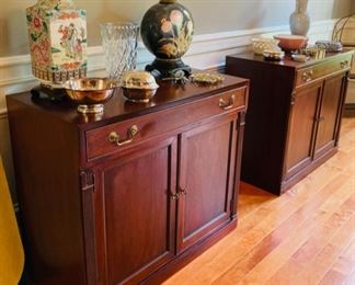 Pair of Grand Rapids Mahogany Cabinets with Large Center Drawer
