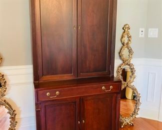 Grand Rapids Vintage Mahogany Hutch with Panel Cabinets and Large Center Drawer