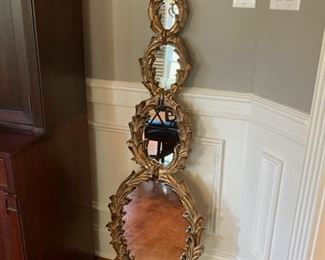 Pair of Vintage Gold Frame Mirrors with four descending circles and acanthus design