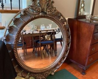 Large Round Ornate Decorator Mirror