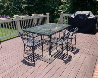 Vintage Ornate Iron Patio Table and Six Chairs from Spain