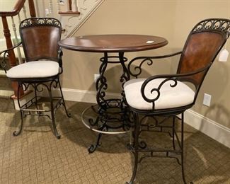 Tall Cafe Table and Chairs with Iron Base and Arms